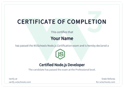 Example of the W3Schools Node.js certificate
